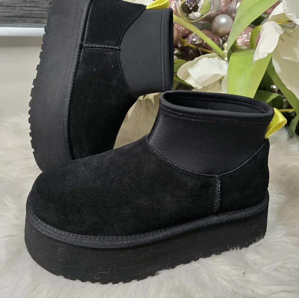 UGG CLASSIC MINI DIPPER PLATFORM CHESTNUT SUEDE WOMEN'S BOOTS New